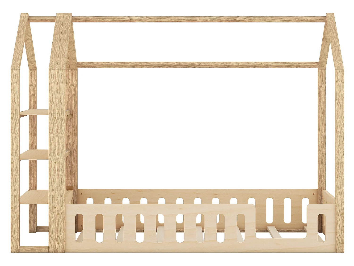 Cabinebed 90 x 200 cm met 3 planken - Grenen en MDF - Naturel