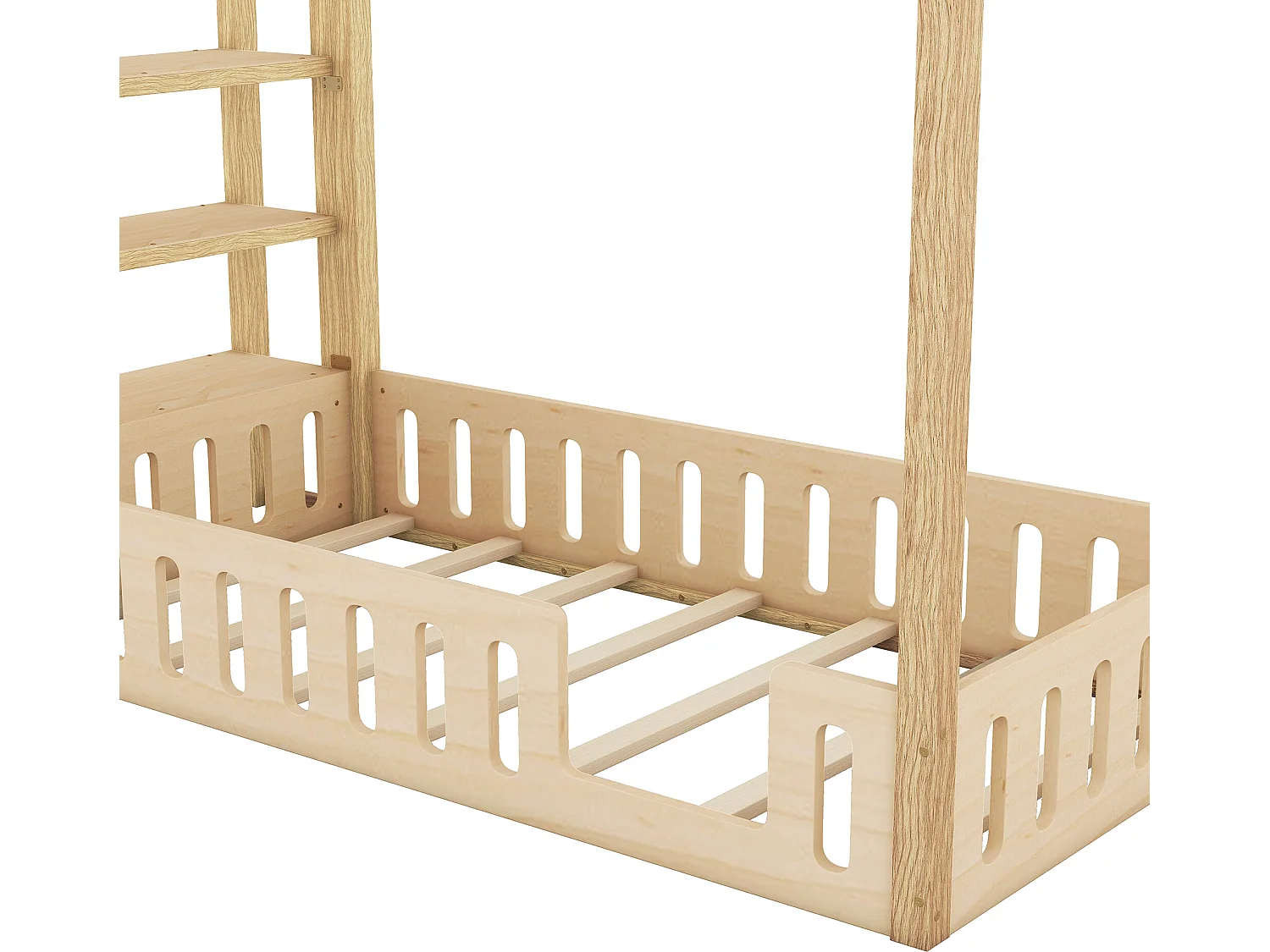 Cabinebed 90 x 200 cm met 3 planken - Grenen en MDF - Naturel