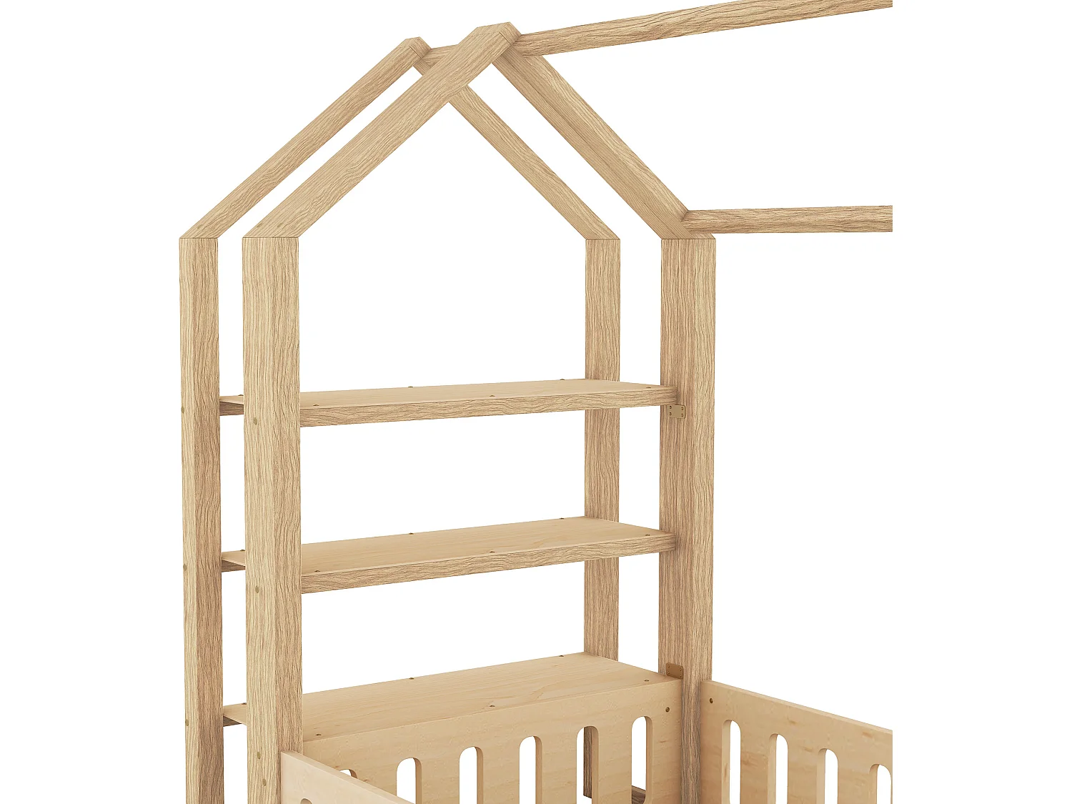 Cabinebed 90 x 200 cm met 3 planken - Grenen en MDF - Naturel