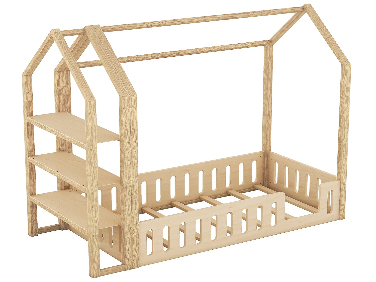 Cabinebed 90 x 200 cm met 3 planken - Grenen en MDF - Naturel