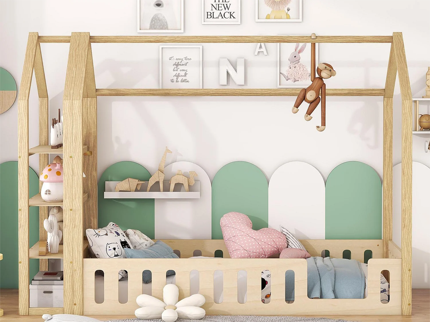 Cabinebed 90 x 200 cm met 3 planken - Grenen en MDF - Naturel