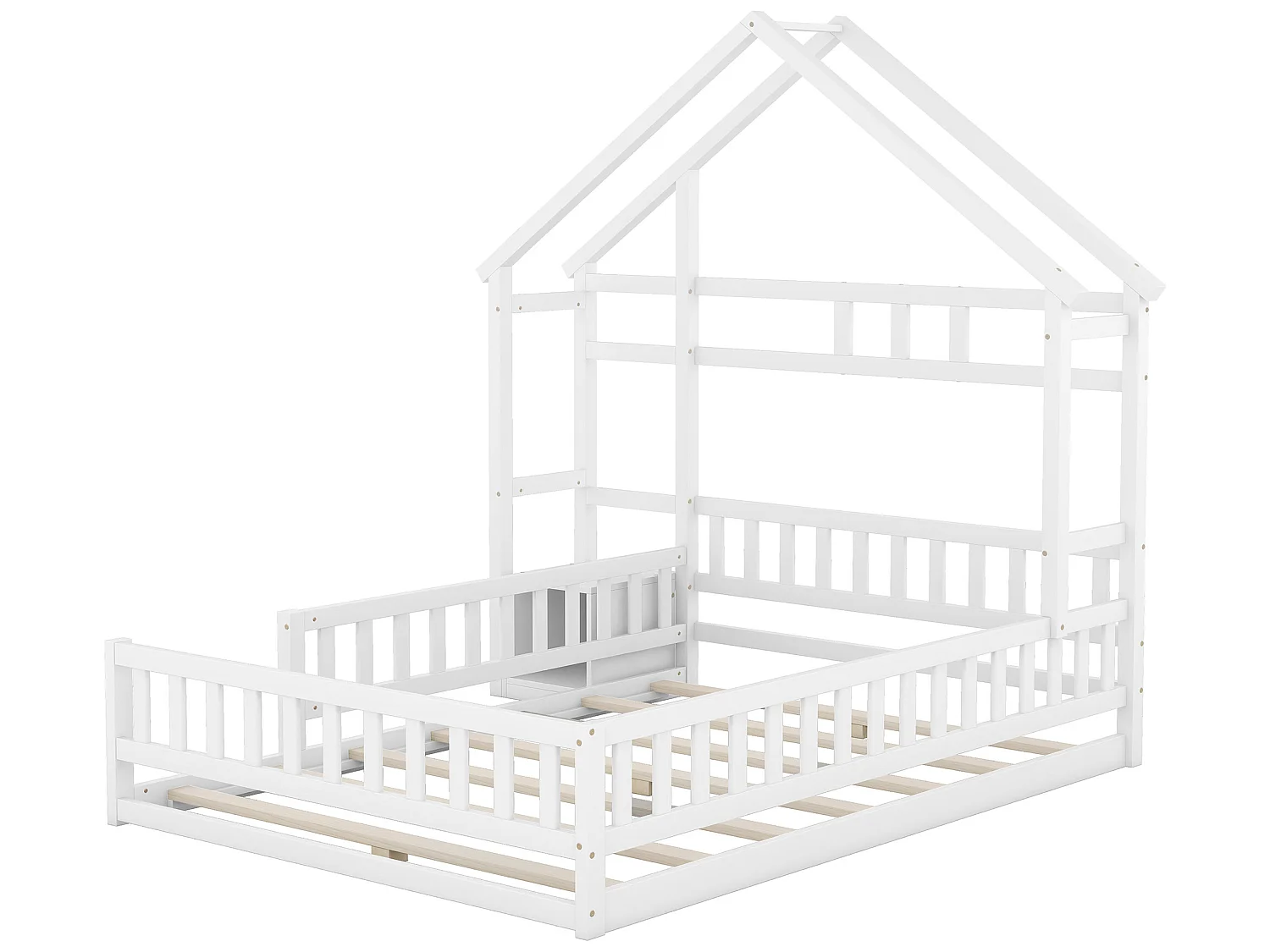 Cama cabine 140 x 200 cm com mesa de cabeceira - Pinho e MDF - Branco