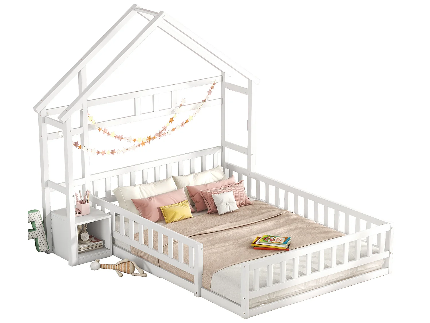 Hochbett 140 x 200 cm mit Nachttisch – Kiefer und MDF – Weiß