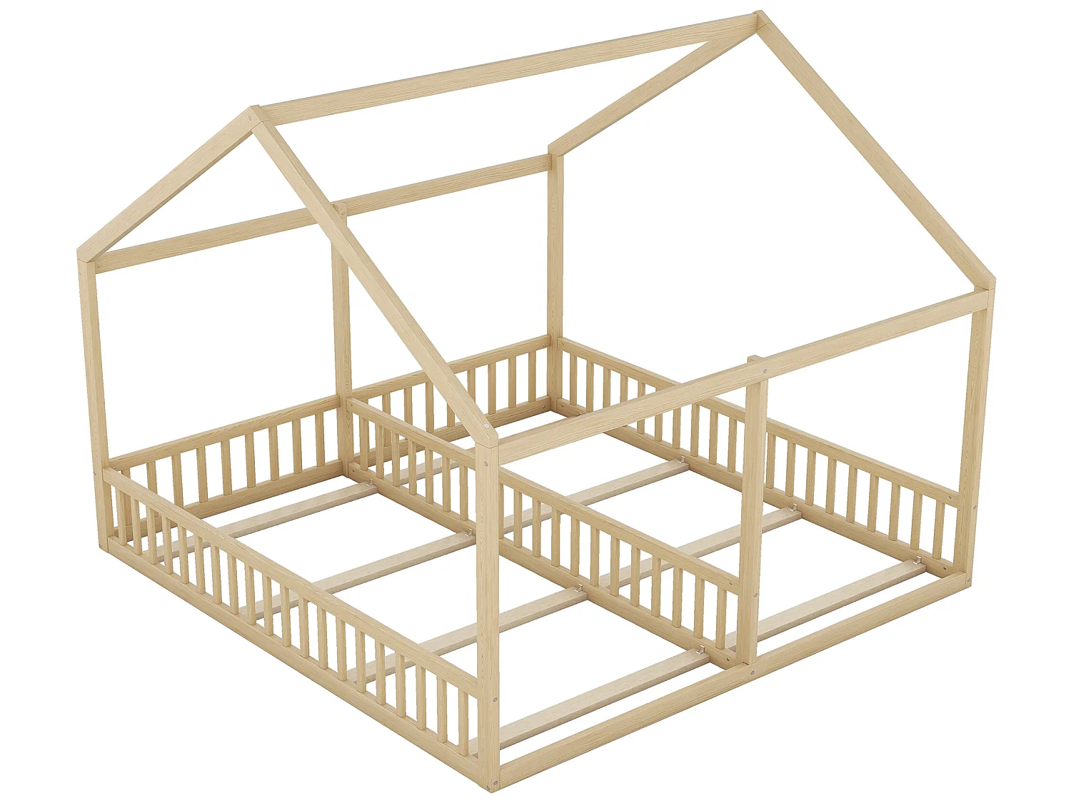 Lit cabane 2 places - 2 x 90 x 200 cm - bois pin + MDF - coloris naturel