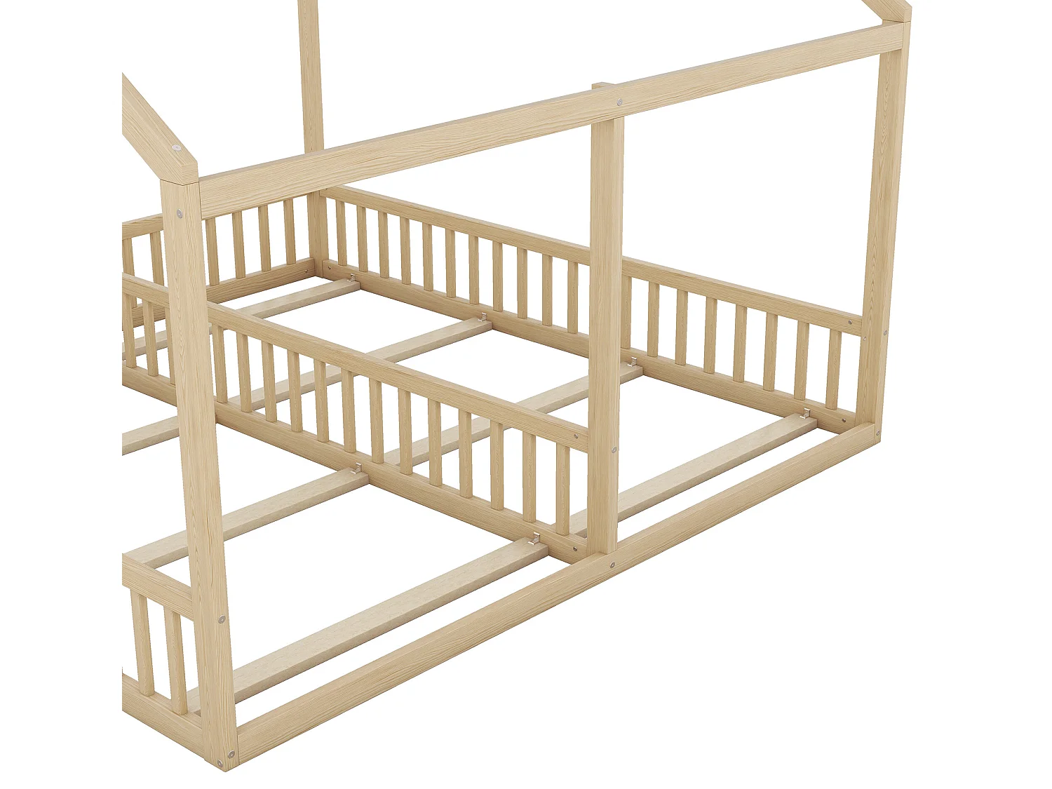 Lit cabane 2 places - 2 x 90 x 200 cm - bois pin + MDF - coloris naturel