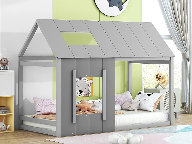 Hochbett 90 x 200 cm für Kinder – Kiefer und MDF – Farbe: Grau