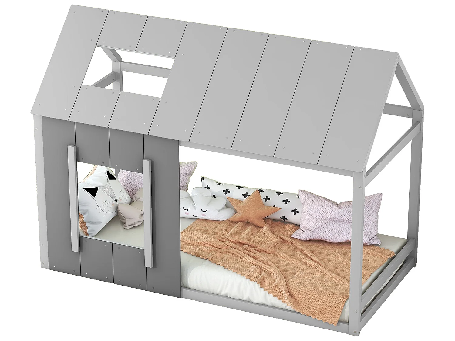 Cama nido infantil de 90 x 200 cm - pino y MDF - color: Gris