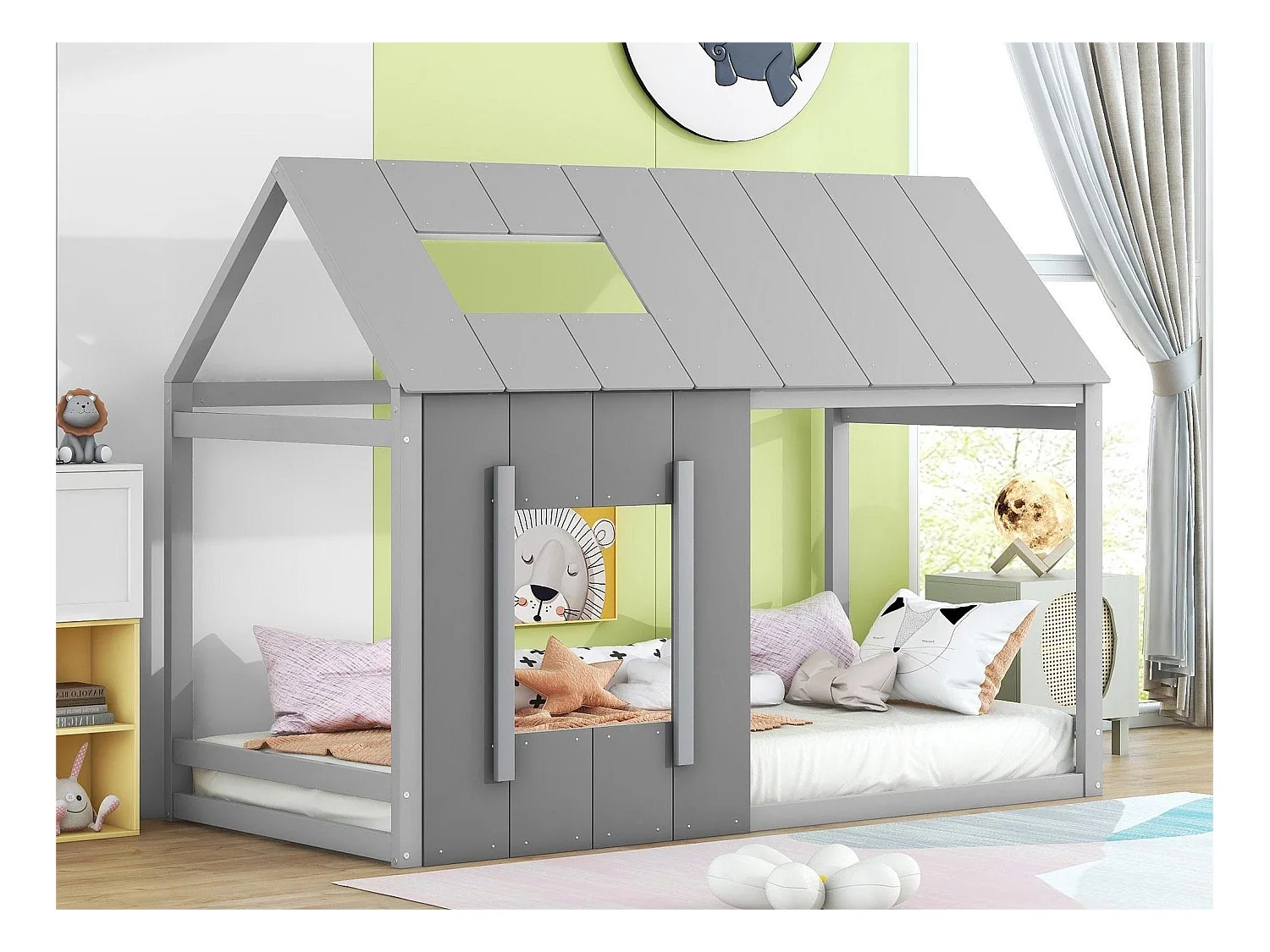Lit cabane 90 x 200 cm pour enfant - pin et MDF - coloris: Gris