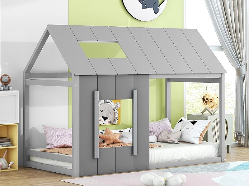 Hochbett 90 x 200 cm für Kinder – Kiefer und MDF – Farbe: Grau