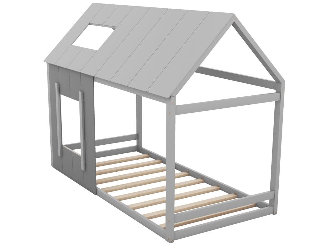 Cama cabine 90 x 200 cm para criança - pinho e MDF - cor: Cinza