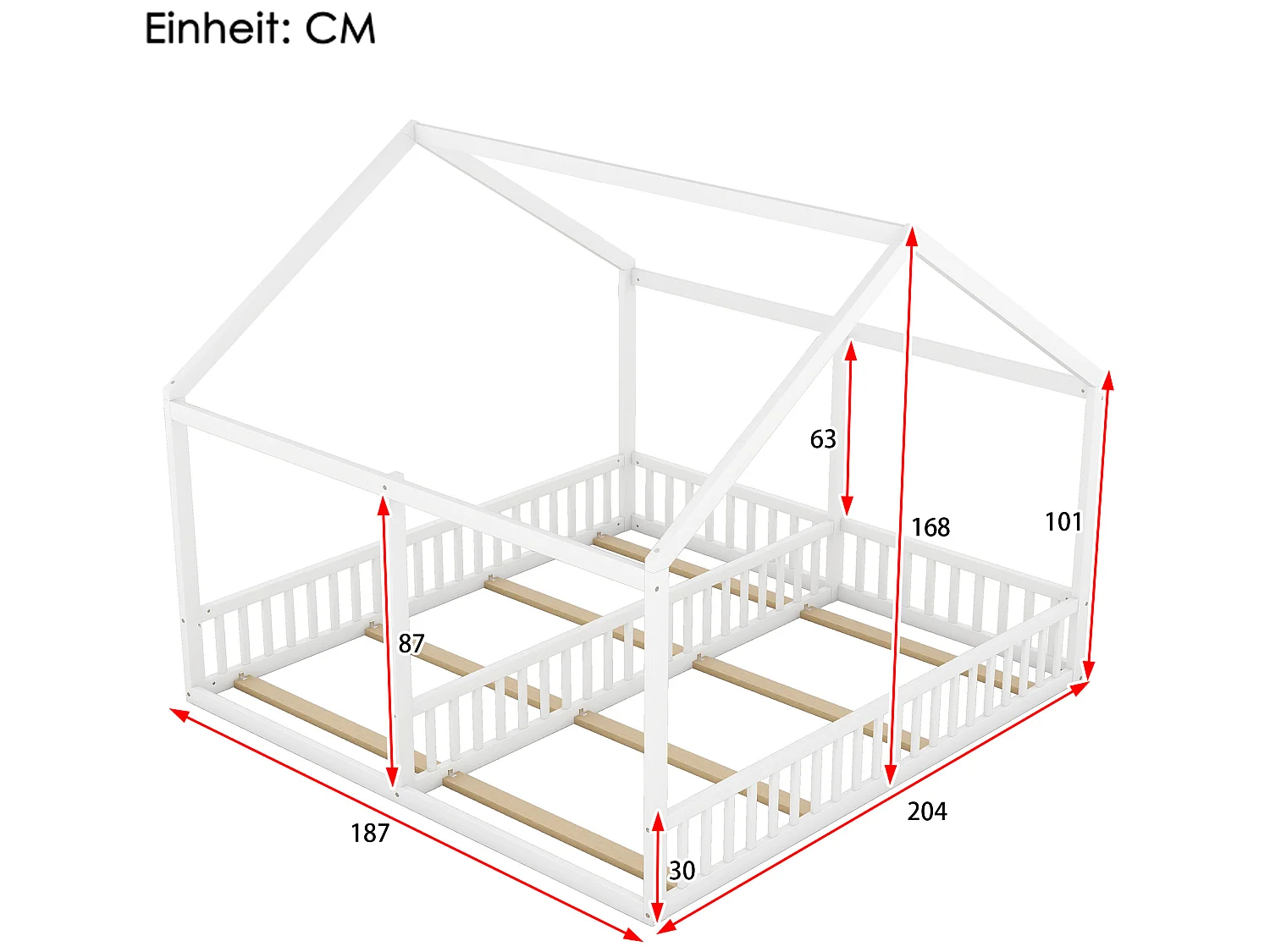 2-Sitzer-Kabinenbett – 2 x 90 x 200 cm – Kiefernholz + MDF – weiße Farbe