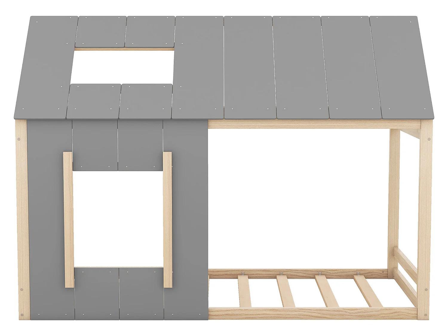 Cama nido infantil de 90 x 200 cm - pino y MDF - colores: Natural + Gris