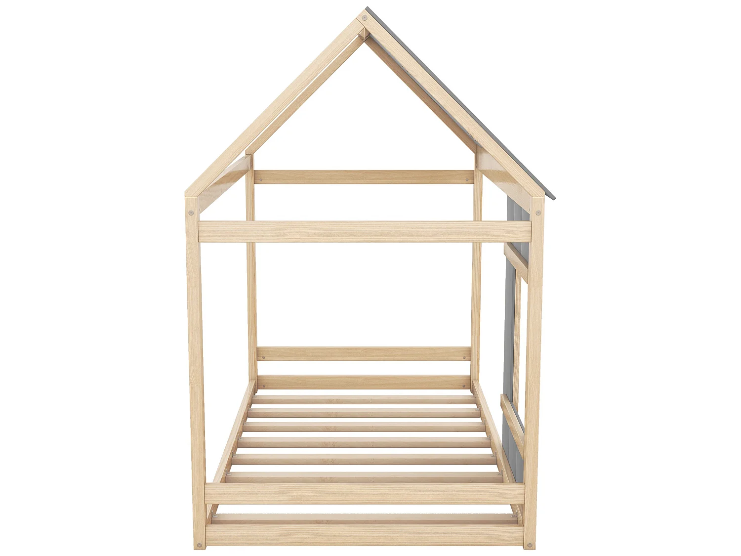 Lit cabane 90 x 200 cm pour enfant - pin et MDF - coloris: Naturel + Gris