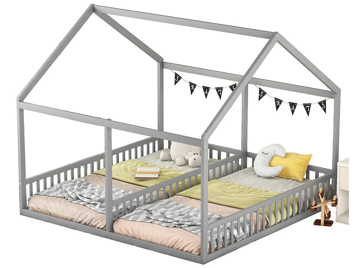 Tweepersoons hoogslaper - 2 x 90 x 200 cm - grenenhout + MDF - grijze kleur