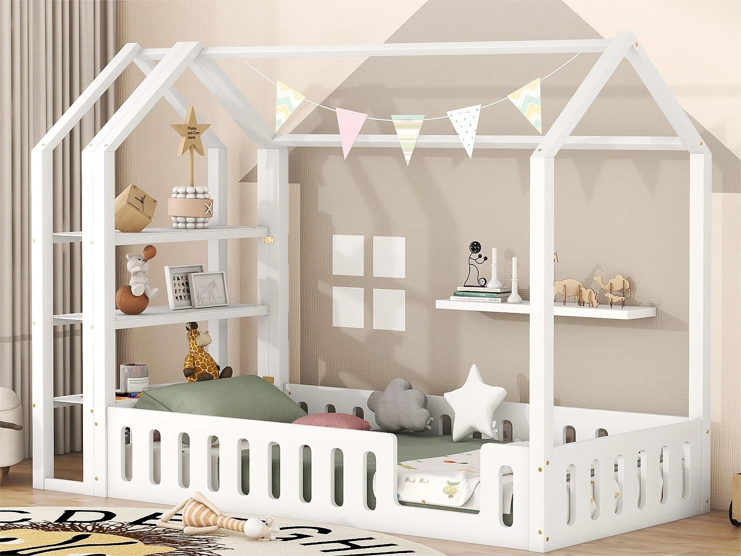 Cabinebed 90 x 200 cm met 3 planken - Grenen en MDF - Wit