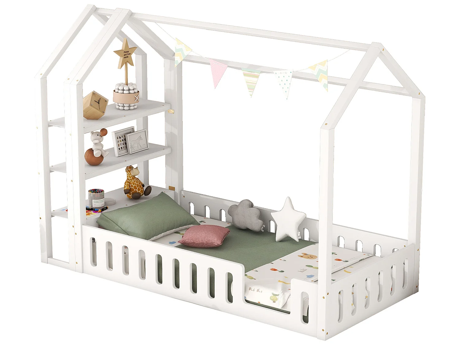 Cabinebed 90 x 200 cm met 3 planken - Grenen en MDF - Wit