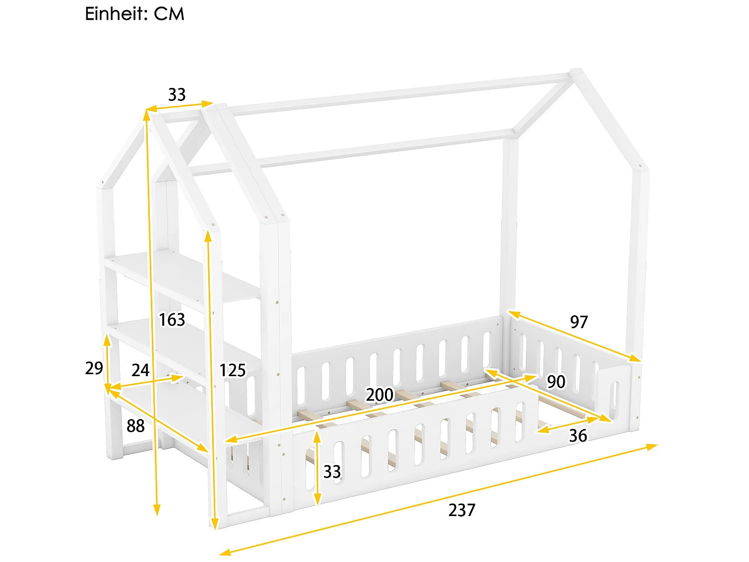 Cabinebed 90 x 200 cm met 3 planken - Grenen en MDF - Wit