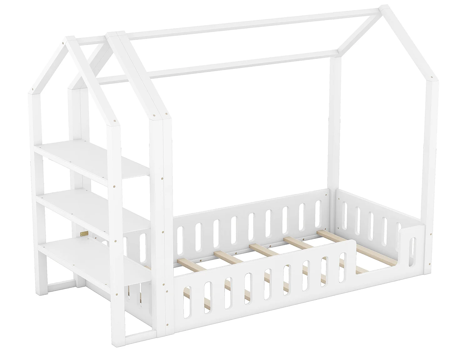 Cabinebed 90 x 200 cm met 3 planken - Grenen en MDF - Wit