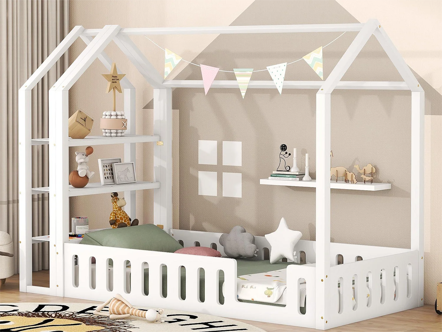 Cabinebed 90 x 200 cm met 3 planken - Grenen en MDF - Wit