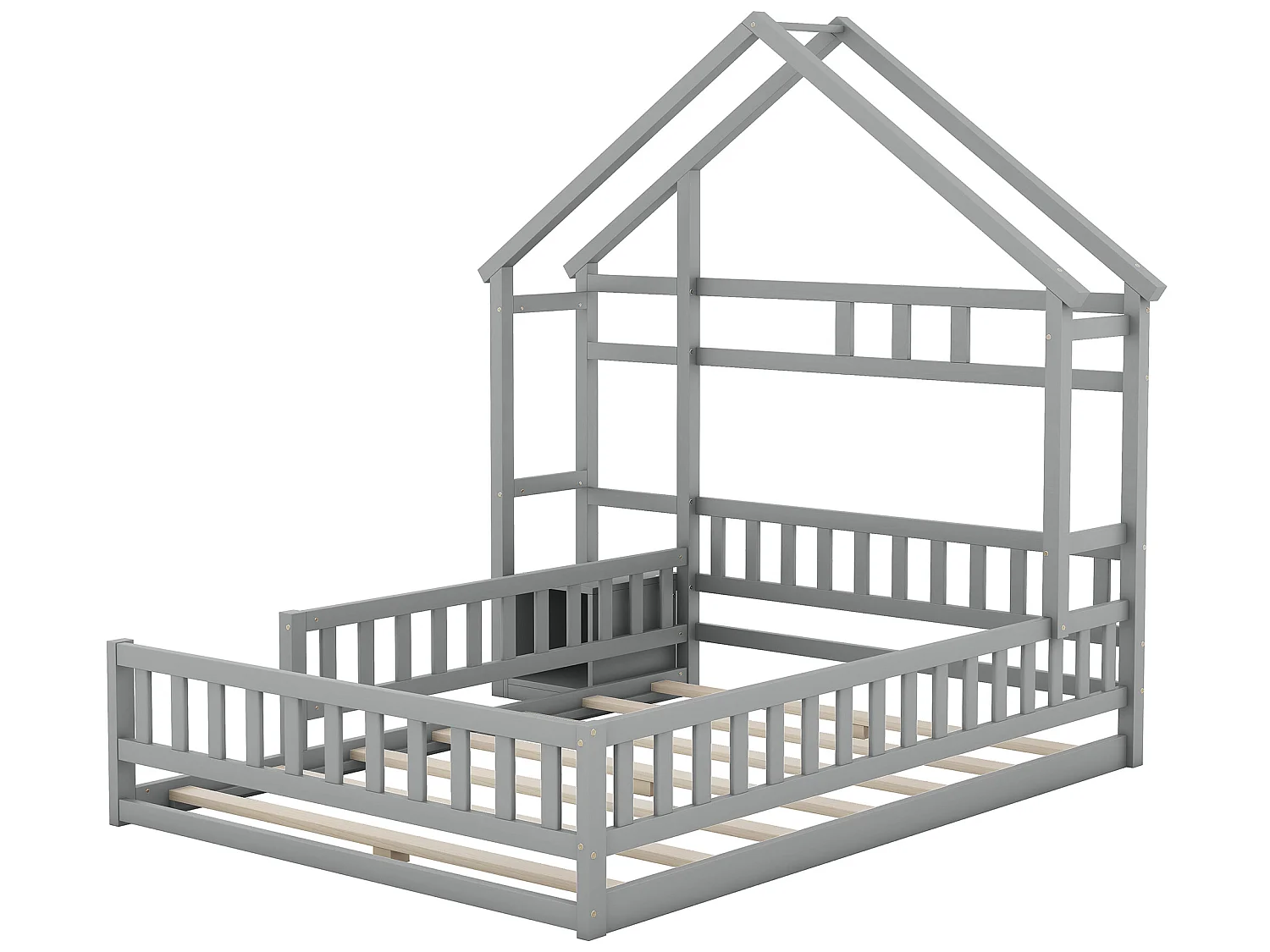 Cama cabine 140 x 200 cm com mesa de cabeceira - Pinho e MDF - Cinza