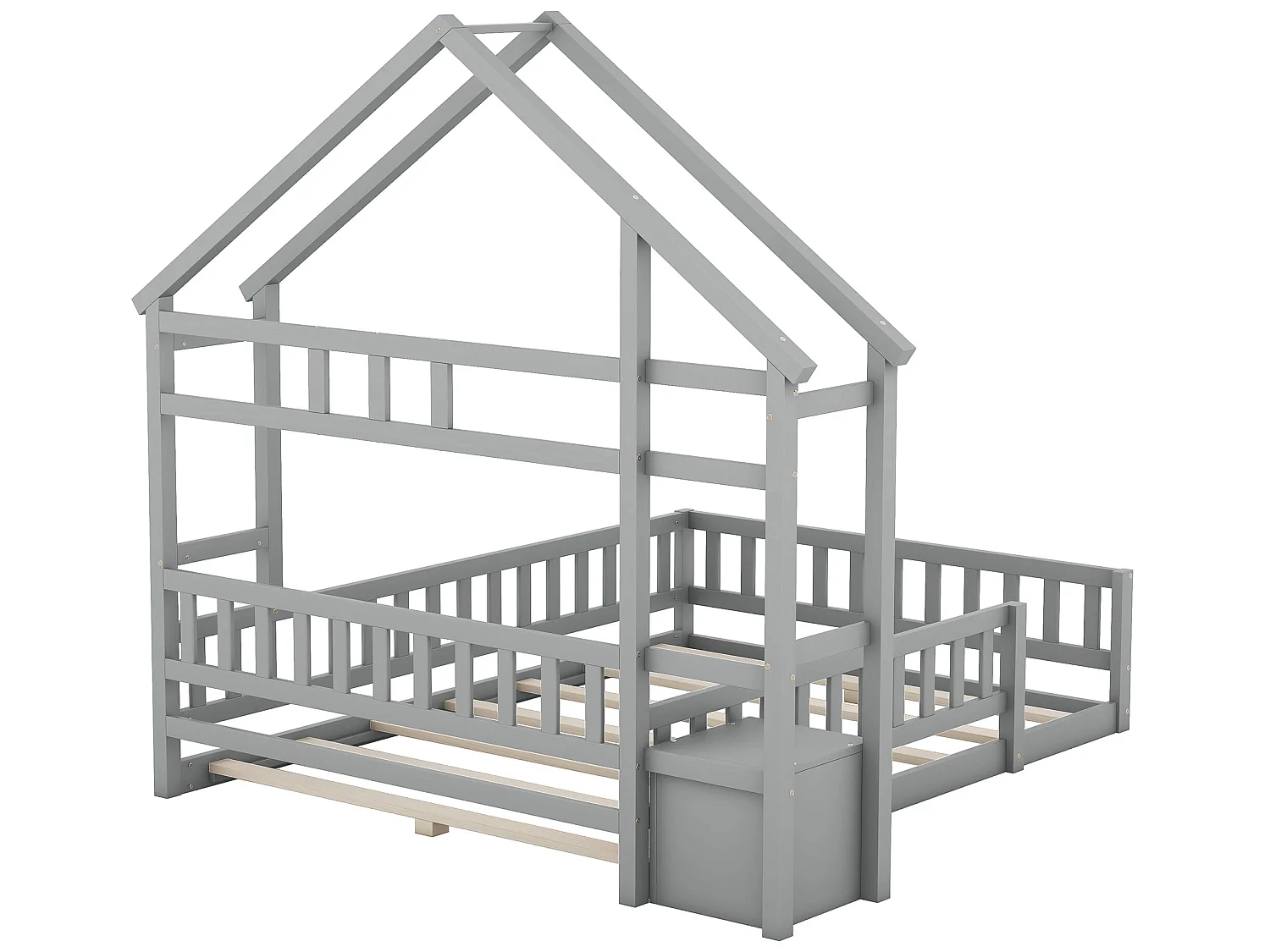 Cama cabine 140 x 200 cm com mesa de cabeceira - Pinho e MDF - Cinza