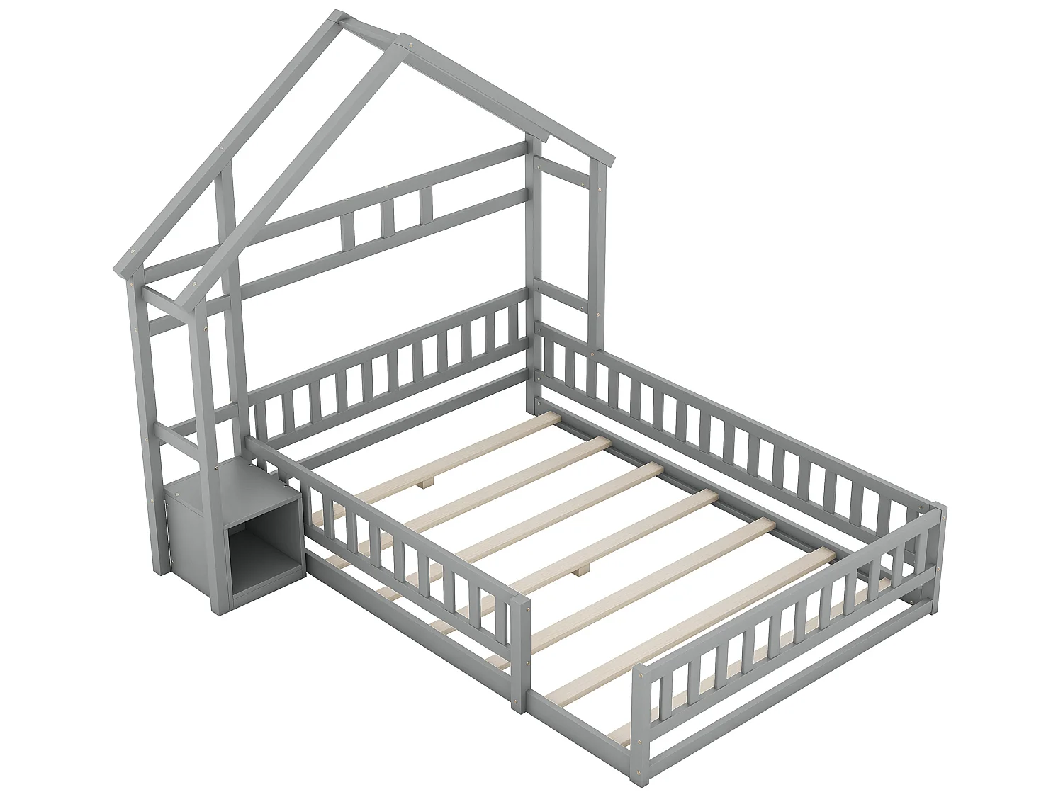 Cama cabine 140 x 200 cm com mesa de cabeceira - Pinho e MDF - Cinza