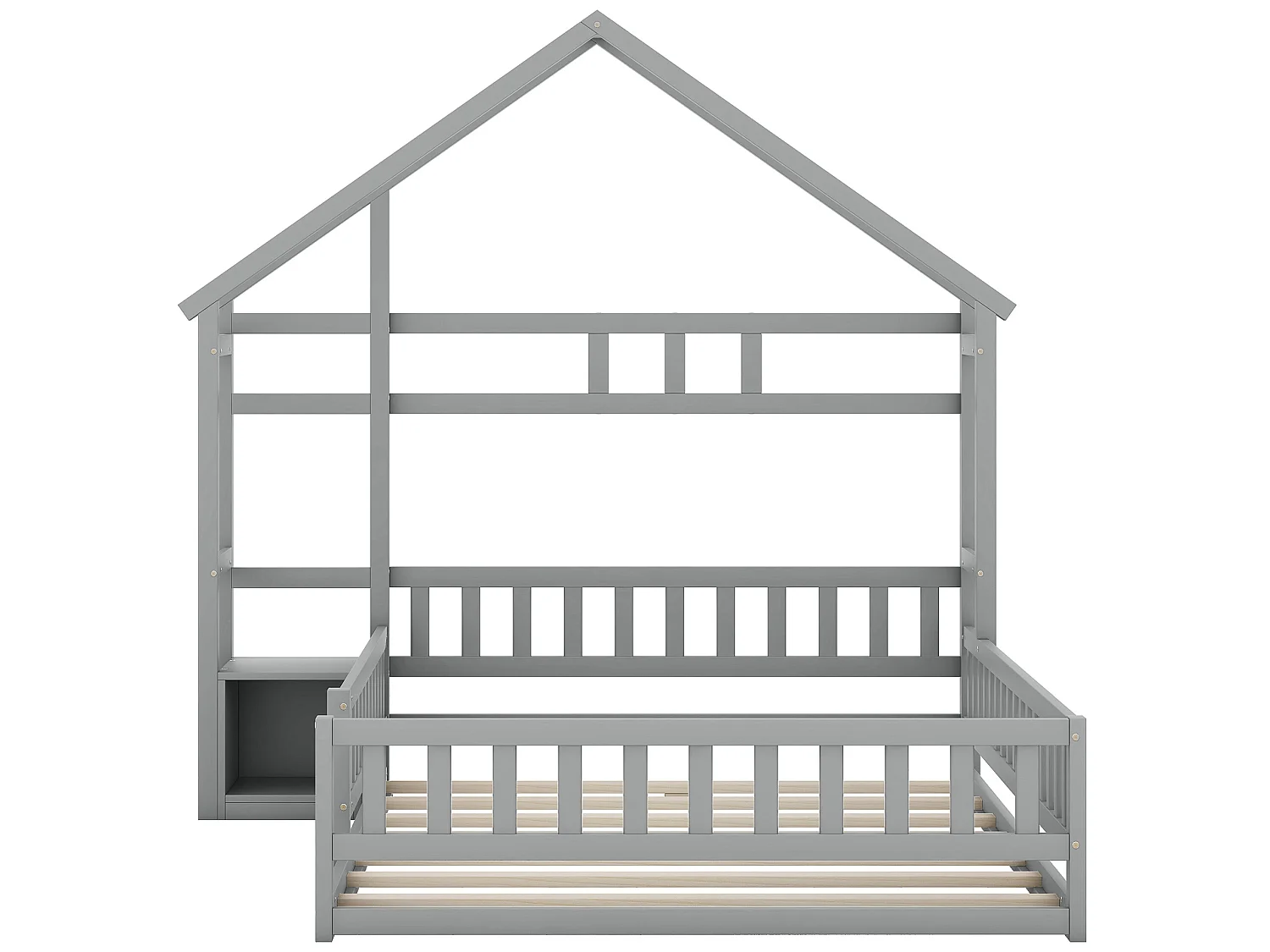 Cama cabine 140 x 200 cm com mesa de cabeceira - Pinho e MDF - Cinza