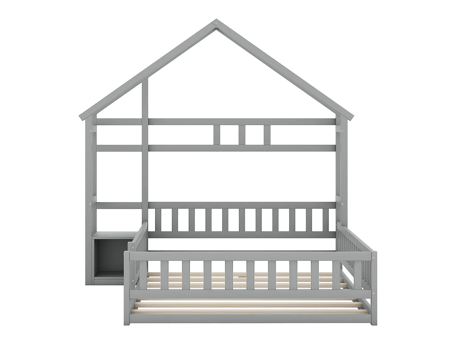 Letto a castello 140 x 200 cm con comodino - Pino e MDF - Grigio