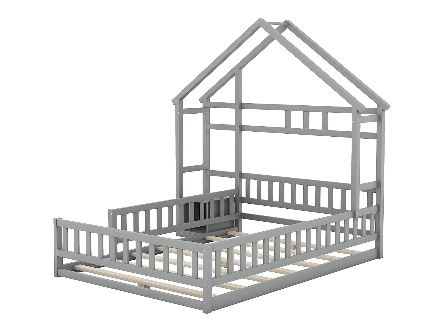 Letto a castello 140 x 200 cm con comodino - Pino e MDF - Grigio