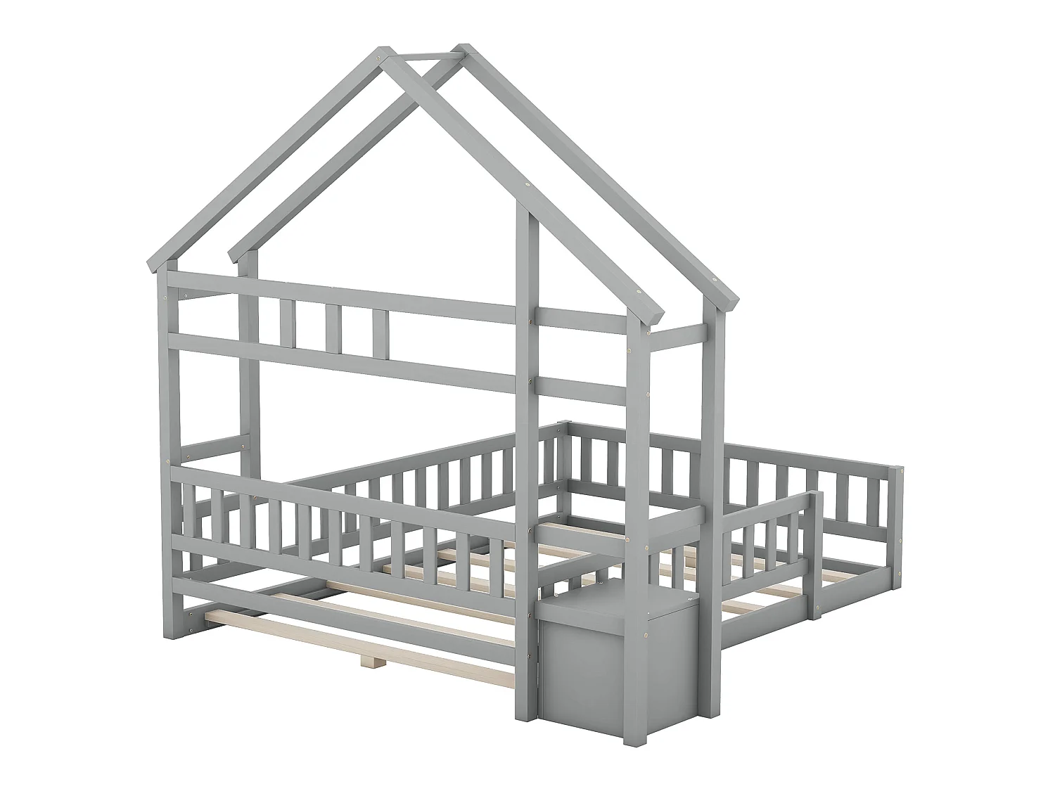 Letto a castello 140 x 200 cm con comodino - Pino e MDF - Grigio