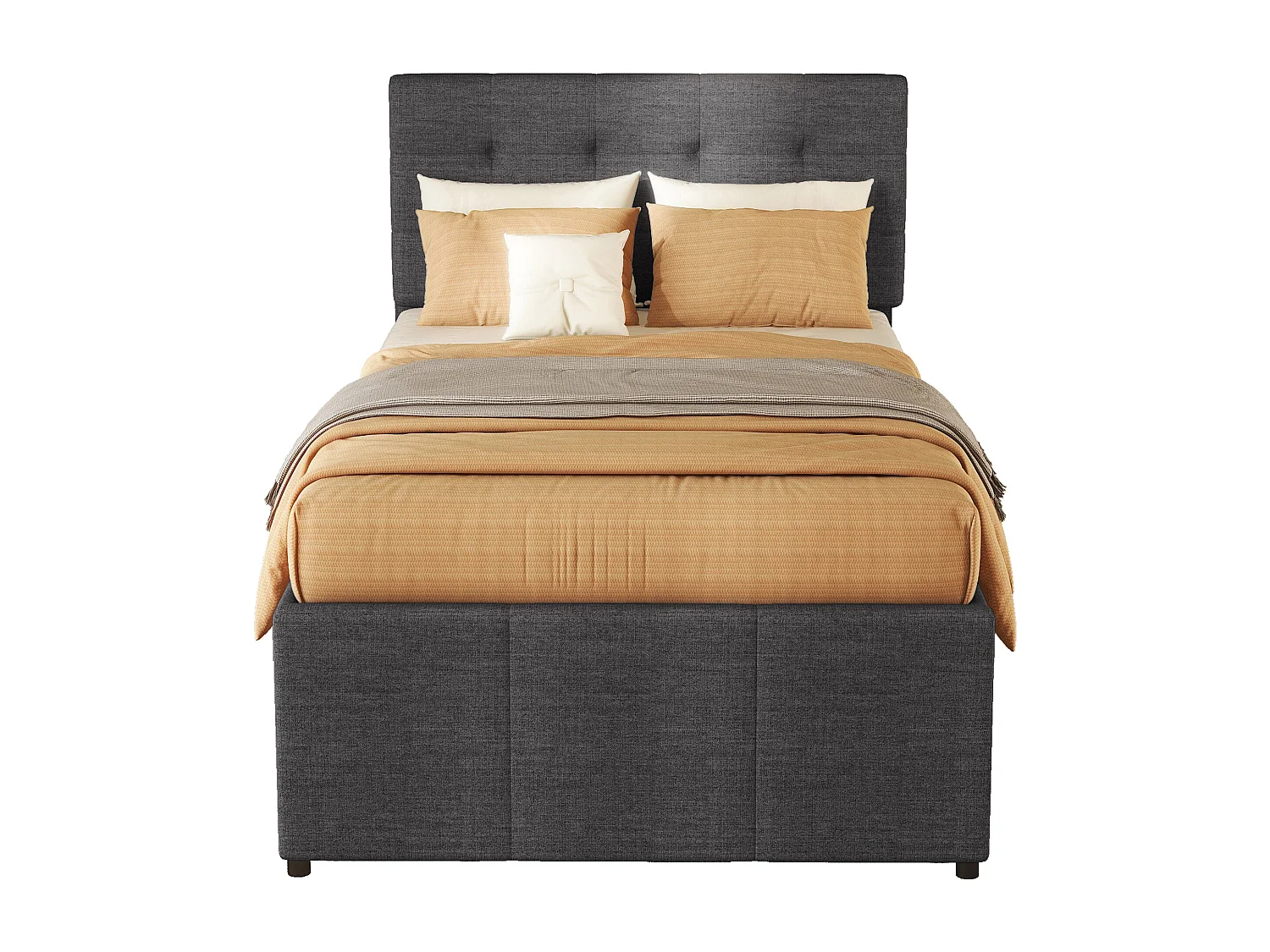 Cama de rodízio 90 x 200 cm com 3 gavetas - cabeceira ajustável - tecido de linho - cinza