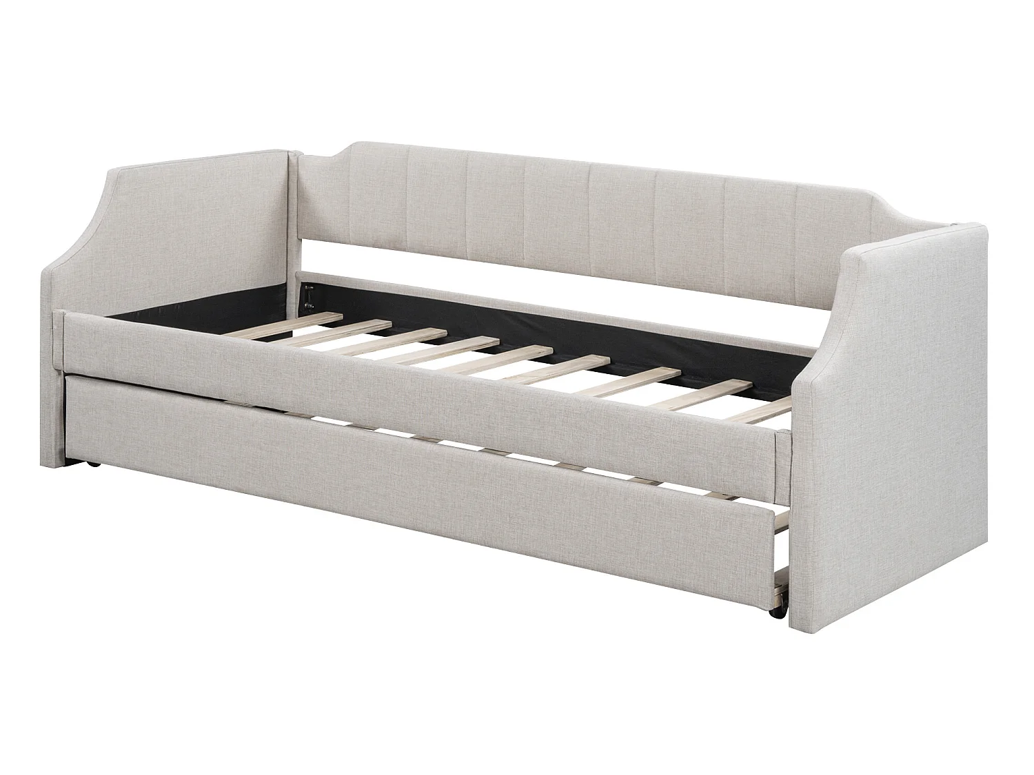 Onderschuifbed - 90 x 200 cm en 90 x 190 cm - linnen stof - beige kleur