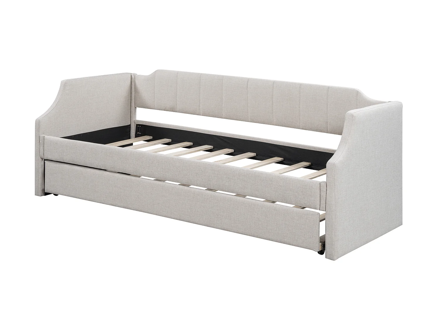 Lit gigogne - 90 x 200 cm et 90 x 190 cm - tissu lin -  coloris beige