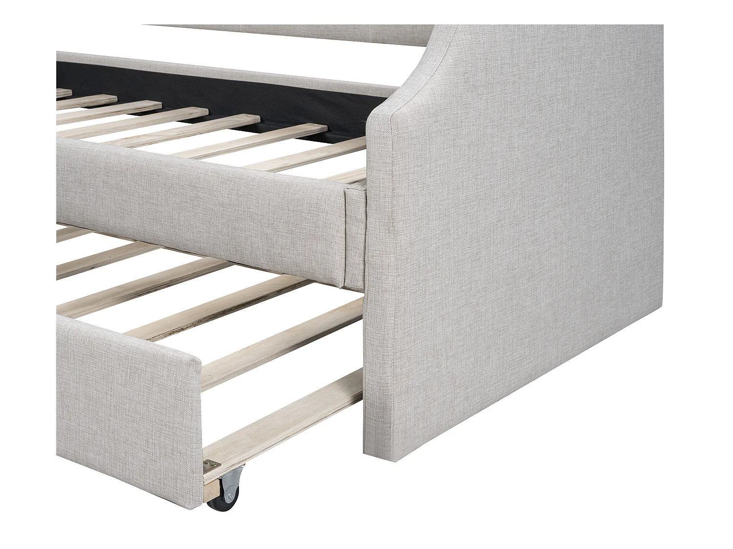 Lit gigogne - 90 x 200 cm et 90 x 190 cm - tissu lin -  coloris beige