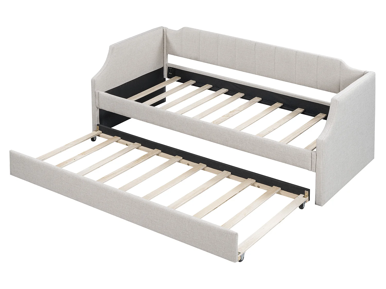 Lit gigogne - 90 x 200 cm et 90 x 190 cm - tissu lin -  coloris beige