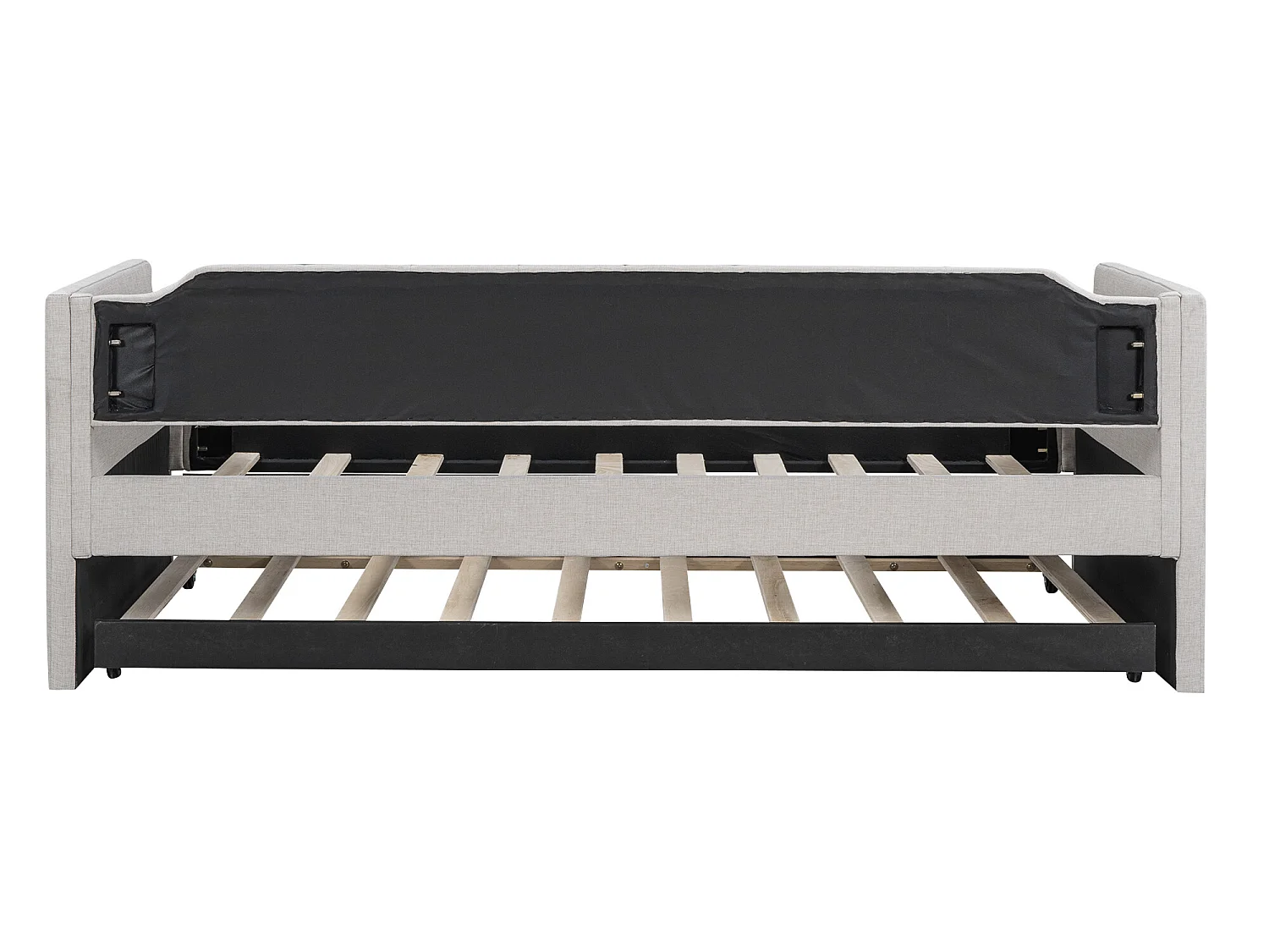 Lit gigogne - 90 x 200 cm et 90 x 190 cm - tissu lin -  coloris beige