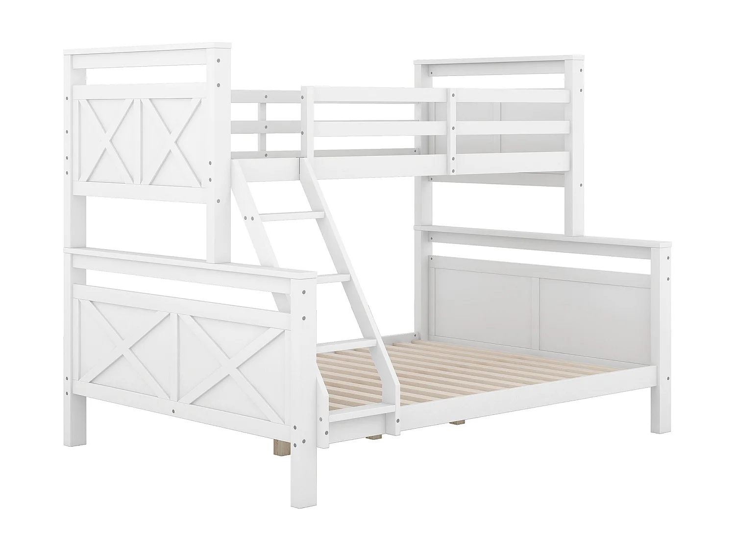 Lit superposé 3 places - 90 x 200 cm + 140 x 200 cm - Pin et MDF - Blanc