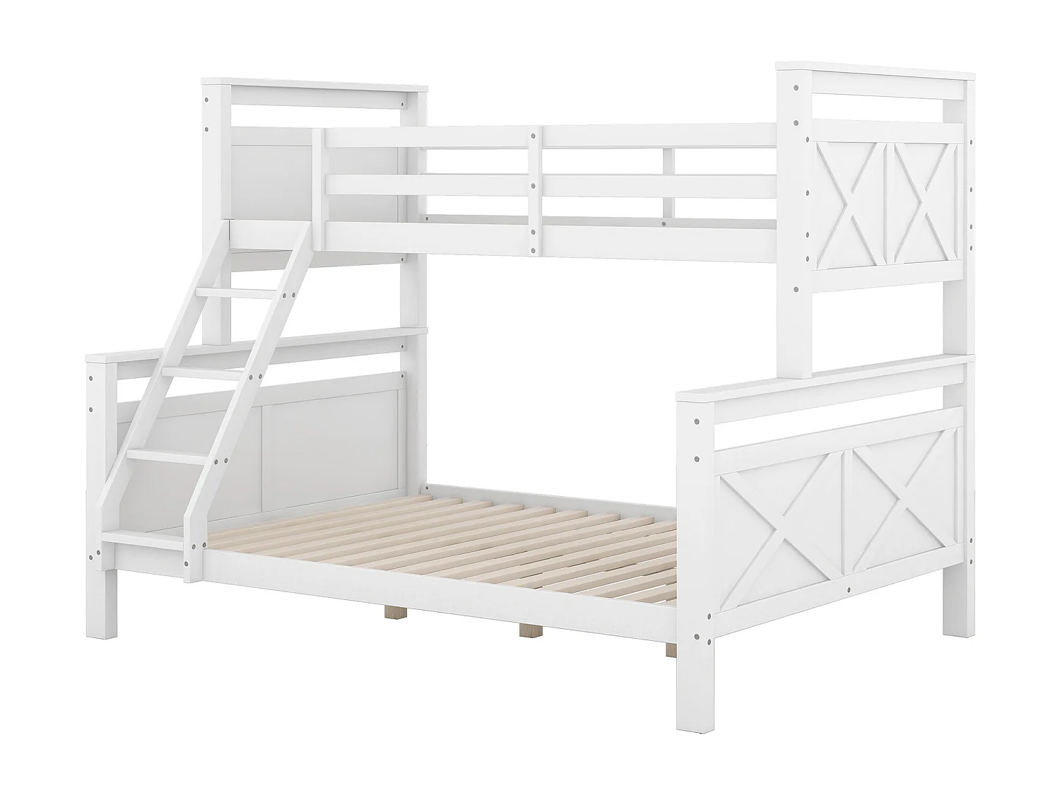 Lit superposé 3 places - 90 x 200 cm + 140 x 200 cm - Pin et MDF - Blanc