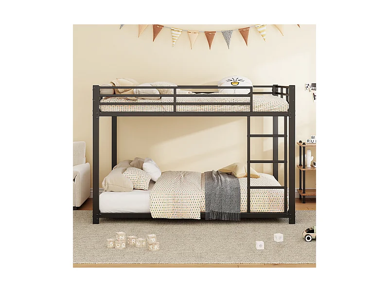 Etagenbett 2 x 140 x 200 cm - Eisenbett - schlichter Stil - schwarz