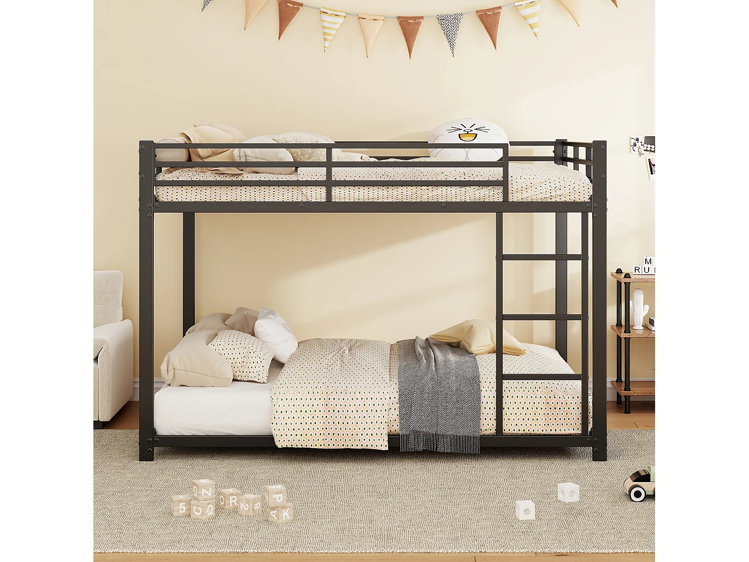 Letto a castello 2 x 140 x 200 cm - letto in ferro - stile semplice - nero