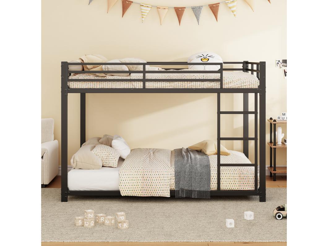 Stapelbed 2 x 140 x 200 cm - ijzeren bed - eenvoudige stijl - zwart