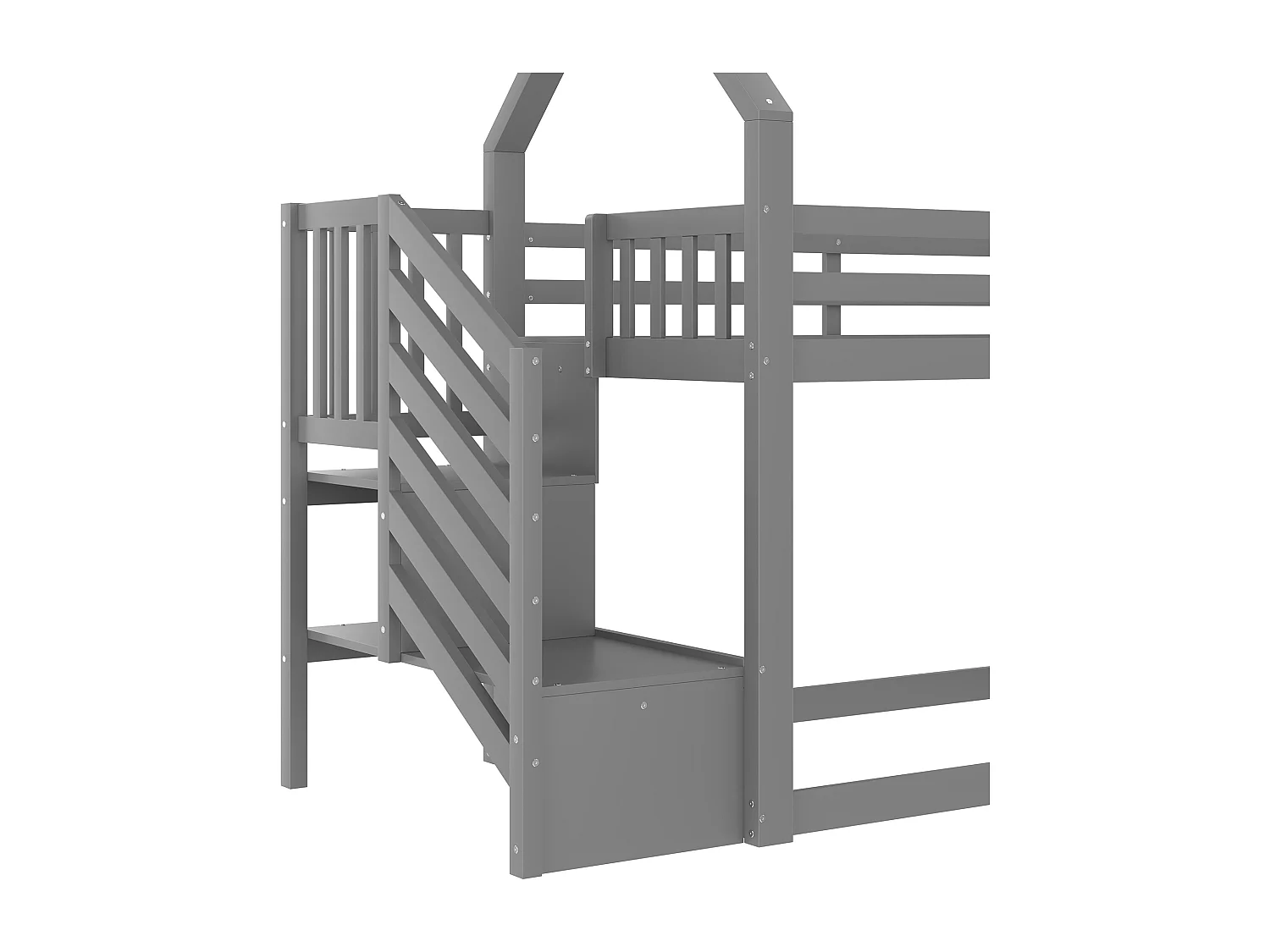 Lit superposé - 2 x 90 x 200 cm - 2 tiroirs et toboggan - pin et MDF - gris