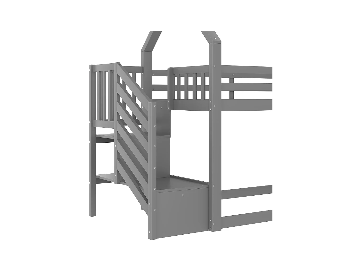 Lit superposé - 2 x 90 x 200 cm - 2 tiroirs et toboggan - pin et MDF - gris