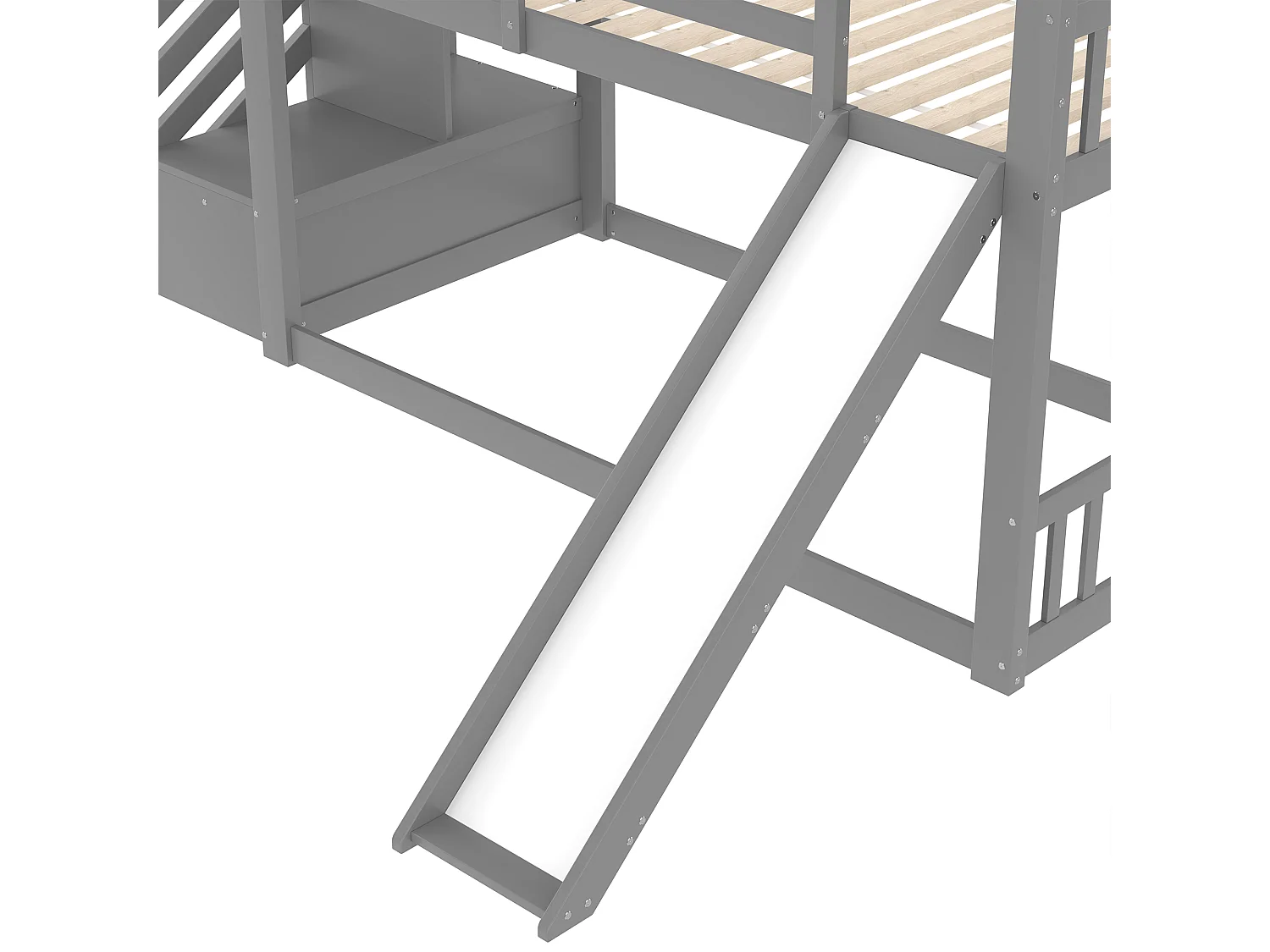 Letto a castello - 2 x 90 x 200 cm - 2 cassetti e scivolo - pino e MDF - grigio