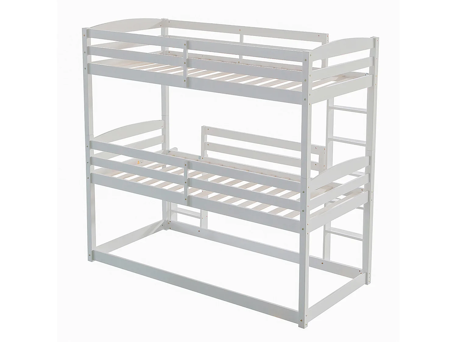 Łóżko piętrowe potrójne - 90 x 200 cm - Sosna + MDF - 2 drabinki - Białe