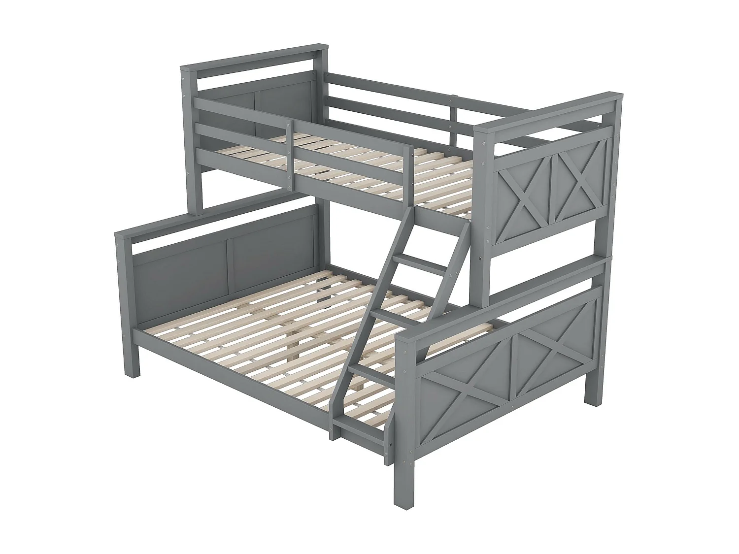 Lit superposé 3 places - 90 x 200 cm + 140 x 200 cm - Pin et MDF - Gris