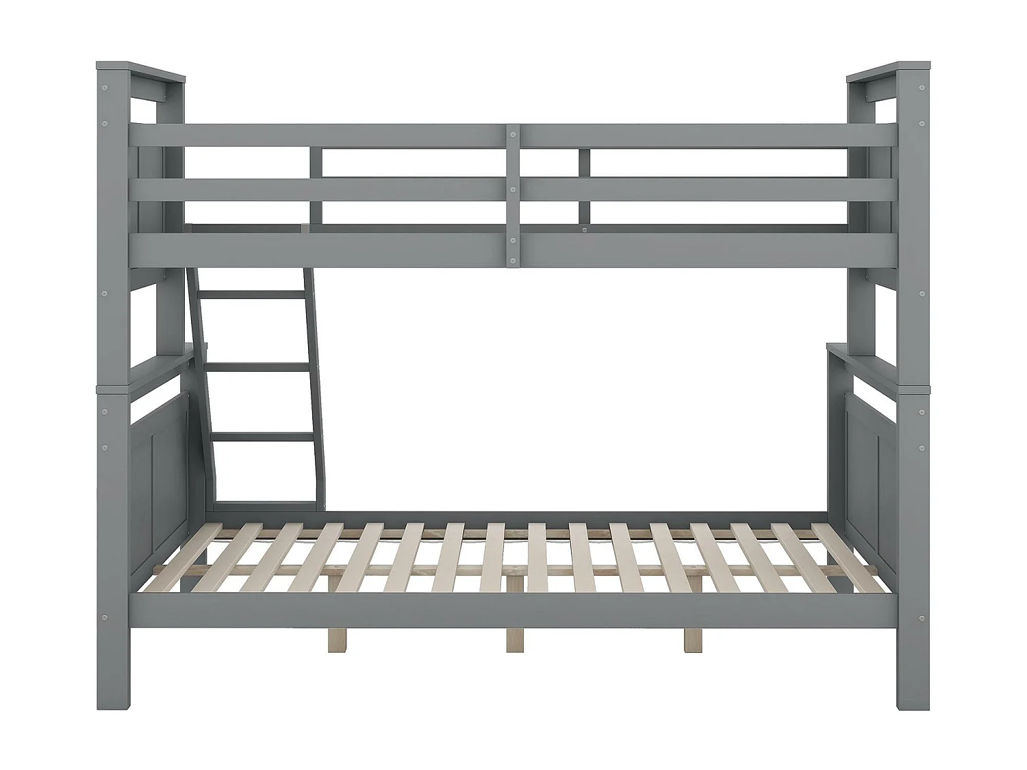 Lit superposé 3 places - 90 x 200 cm + 140 x 200 cm - Pin et MDF - Gris