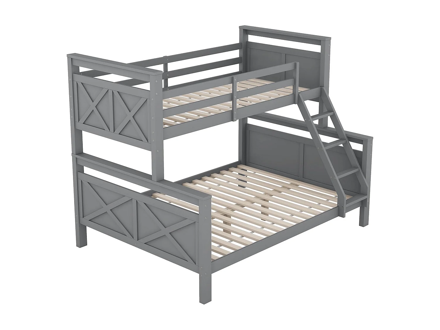 Lit superposé 3 places - 90 x 200 cm + 140 x 200 cm - Pin et MDF - Gris