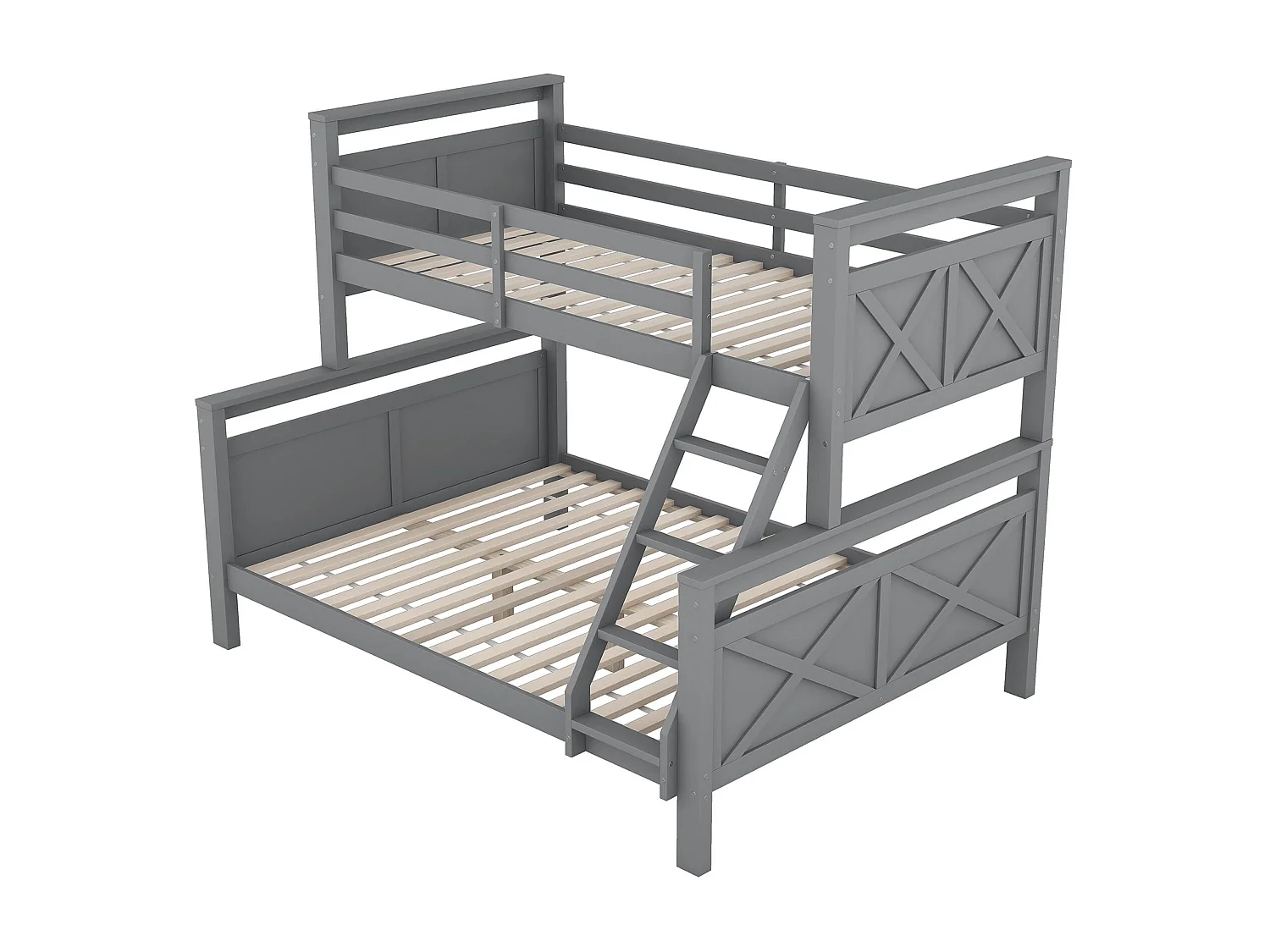 Lit superposé 3 places - 90 x 200 cm + 140 x 200 cm - Pin et MDF - Gris