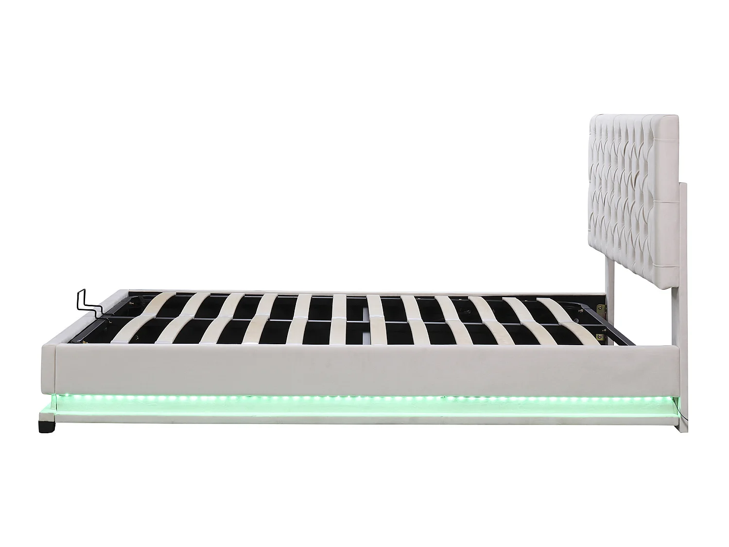 Lit coffre avec tête de lit réglable - 140 x 200 cm - velours - leds - beige